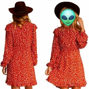 Plus Size Mini Dress Red Retro Polkadot Retro Cute Comfy Long Sleeve L XL 2X NWT